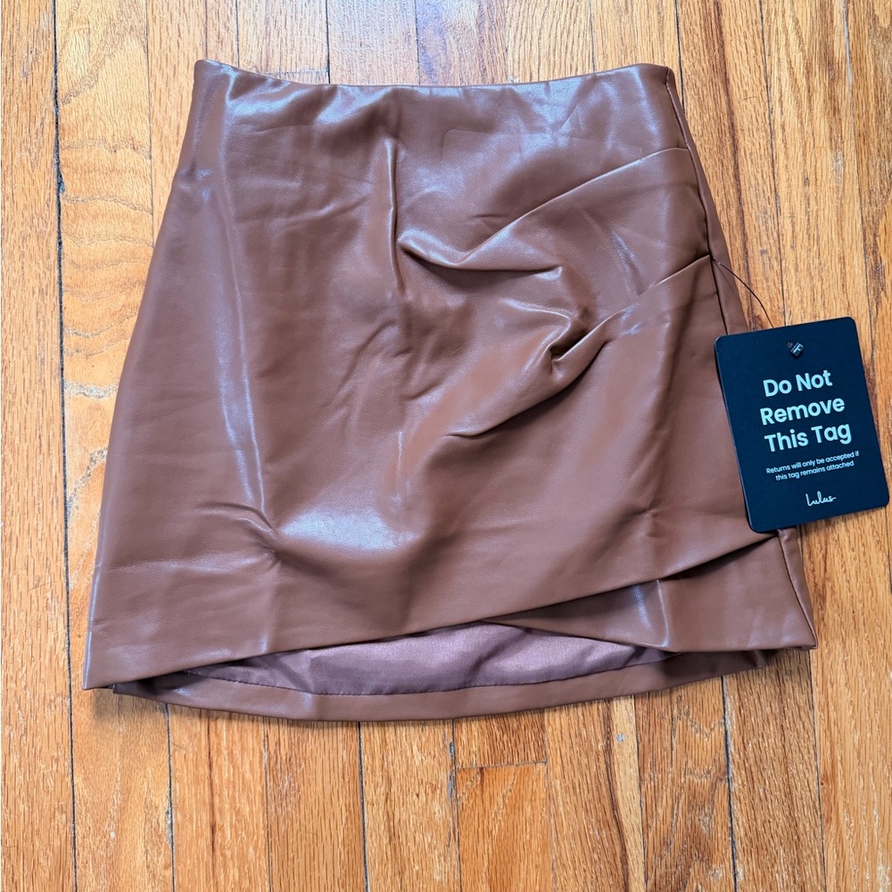 Lulu's Tan Faux Leather Mini Skirt